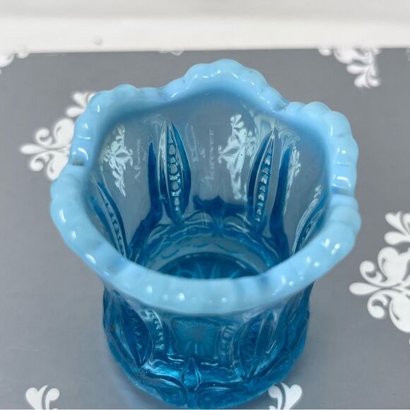 Jefferson Blue Glass Opalescent Iris with Meander Toothpick Holder - Picture 4 of 8
